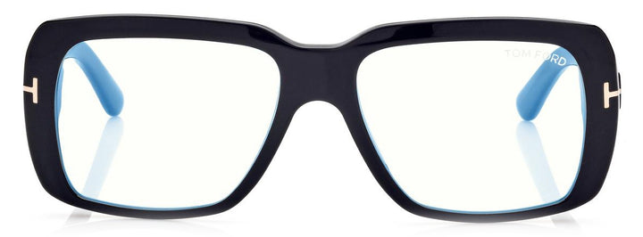 Tom Ford dark blue-light glasses, blue-tinted lenses, front view rectangular frames
