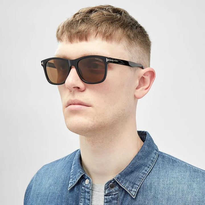 Tom Ford Eric sunglasses worn, matte black frame with brown tinted lenses