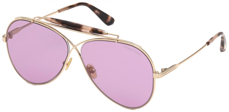 Gold aviator sunglasses with purple tinted lenses and tortoise temple tips