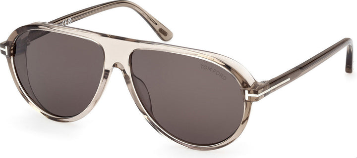 Tom Ford Marcus aviator sunglasses with dark lenses and silver-toned frame, grey temple tips