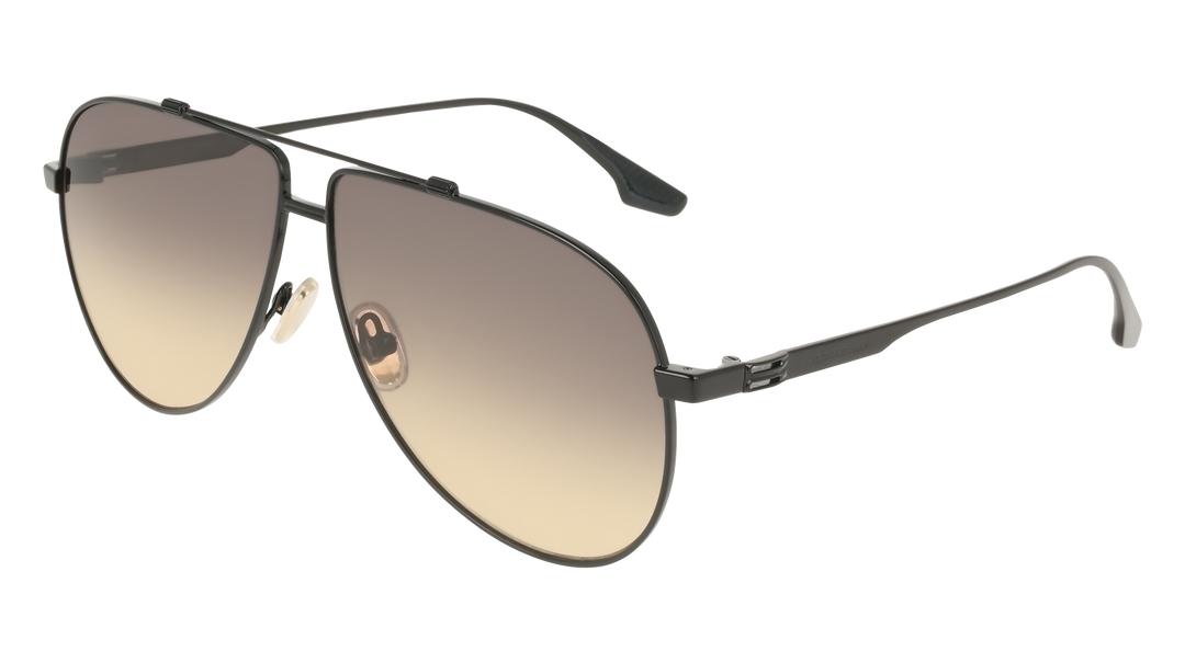 Black aviator sunglasses with tinted gradient lenses and thin metal frame