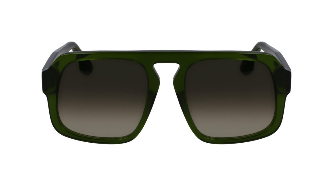 VB674S aviator sunglasses, green frame with dark shield lenses