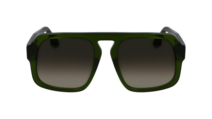 VB674S aviator sunglasses, green frame with dark shield lenses