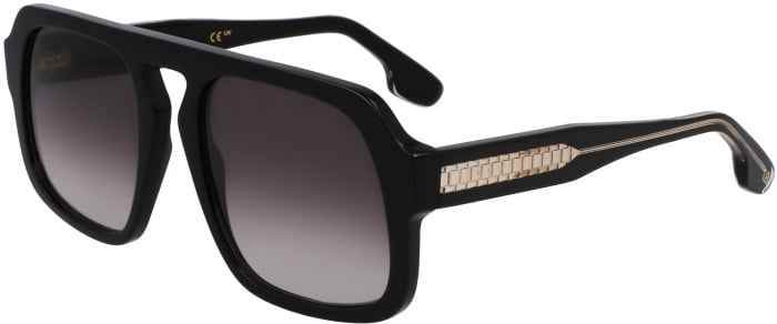 Black aviator sunglasses with squared frame, dark gradient lenses, textured metal bridge