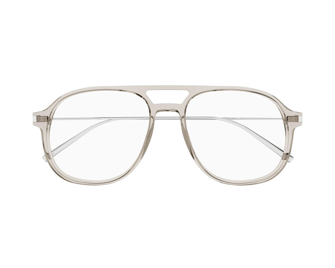 Aviator eyeglass frames with clear acetate, round-oval lenses and straight bridge