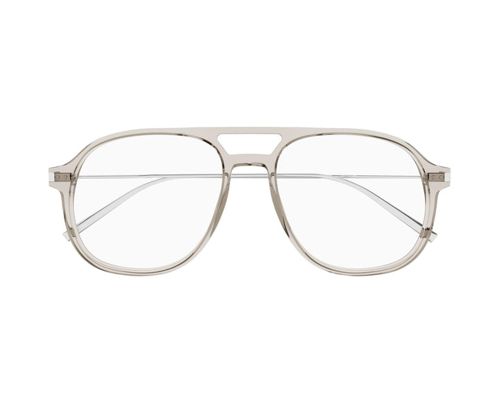 Aviator eyeglass frames with clear acetate, round-oval lenses and straight bridge