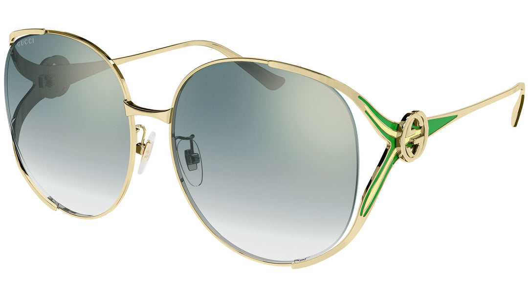 Gucci GG0225S Oversized Cutout Metal Sunglasses in Green