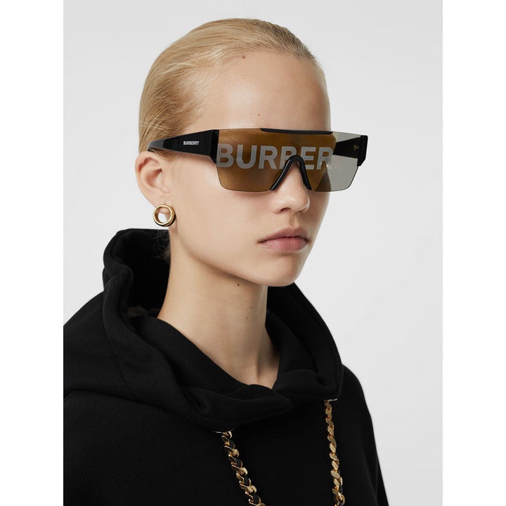 Burberry BE4291 Mirrored Shield Sunglasses in Gold