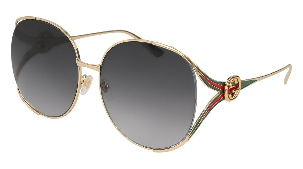 Gucci GG0225S Oversized Cutout Metal Sunglasses in Grey Gradient