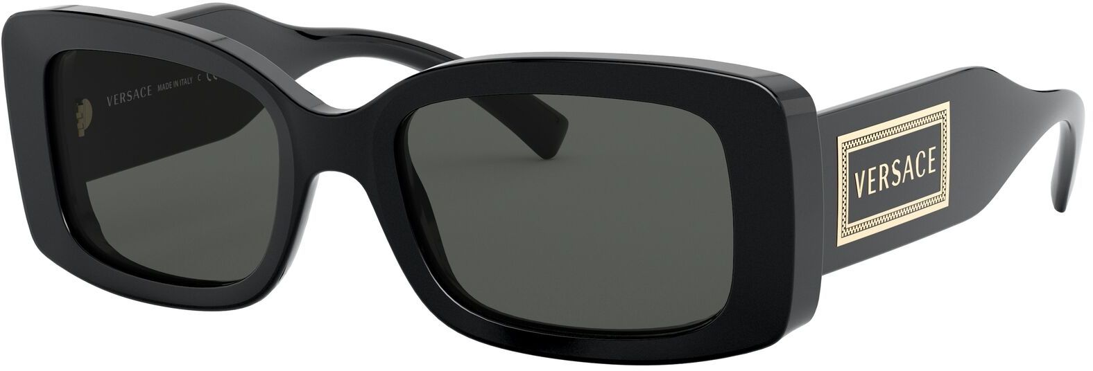 Versace VE4377 Black Logo Rectangular Sunglasses | Designer Daydream