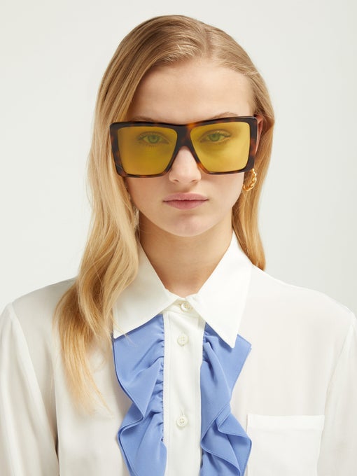 Gucci GG0434S Oversized Flat Top Sunglasses in Yellow Tint