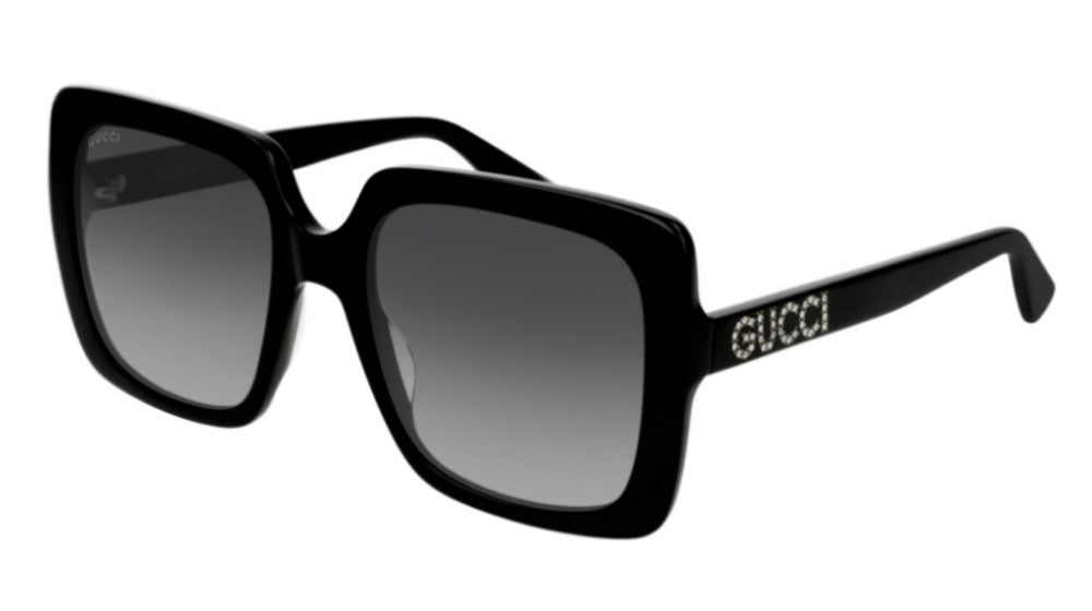 Gucci GG0418S Black Square Crystal Logo Sunglasses