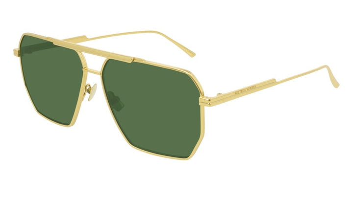 Bottega Veneta BV1012S Minimalist Aviator Sunglasses in Gold/Green Lens