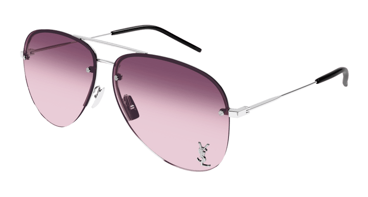 Saint Laurent Classic 11M Metal Logo Aviator Sunglasses in Pink