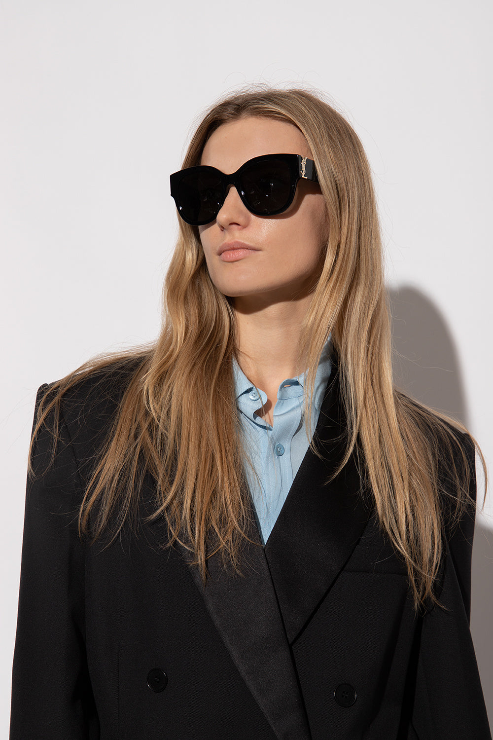 Saint Laurent SLM95/F Thick Rim Cat Eye Sunglasses in Black Gold