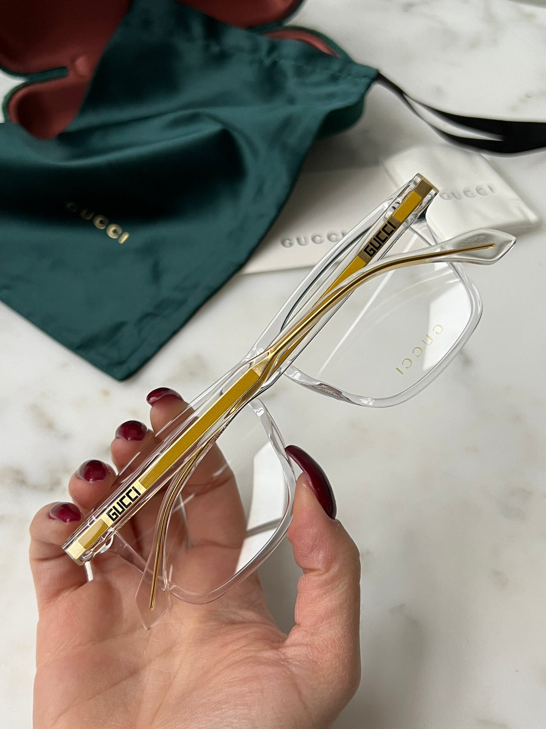 Clear and gold gucci glasses on sale