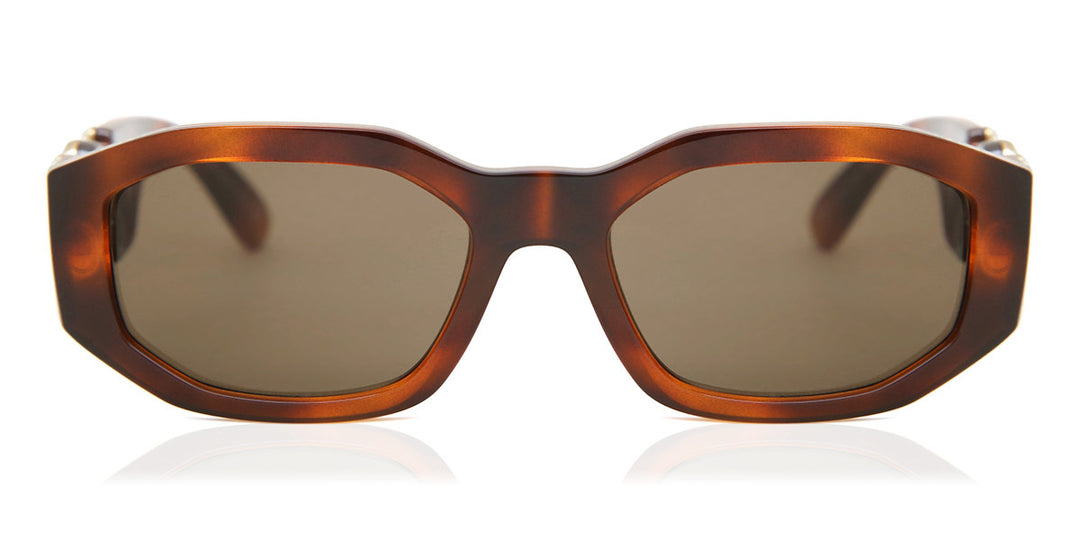Havana brown tortoiseshell sunglasses with dark lenses, oval frames
