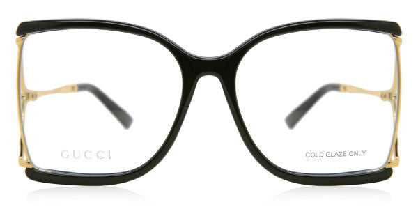 Monturas de anteojos con corte cuadrado extragrande en oro negro Gucci GG0592O