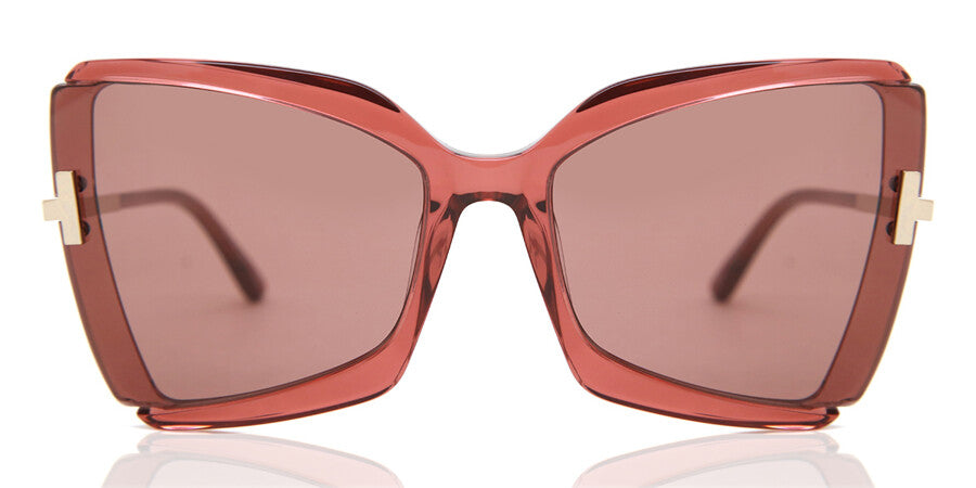 Tom Ford Gia FT0766 vintage pink square sunglasses with brown tinted lenses and gold accents