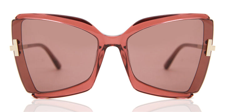 Tom Ford Gia FT0766 vintage pink square sunglasses with brown tinted lenses and gold accents