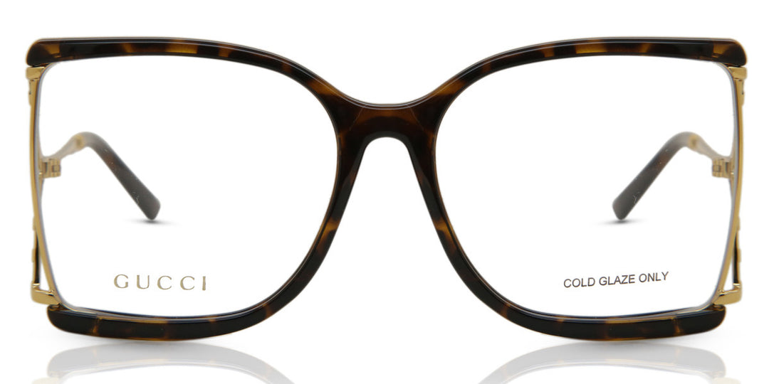 Gucci GG0592O Havana Brown Gold Oversized Square Cutout Eyeglasses Frames