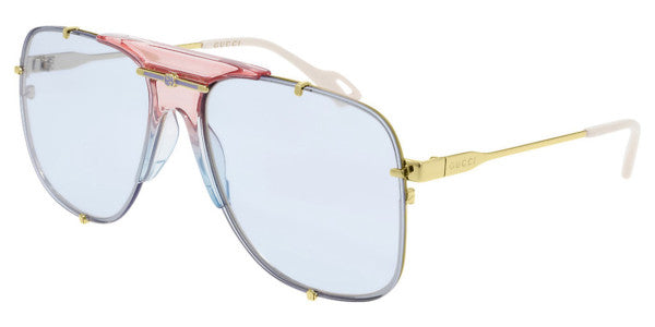 Gucci GG0739S Unisex Aviator Logo Sunglasses in Crystal Pink Blue Lens