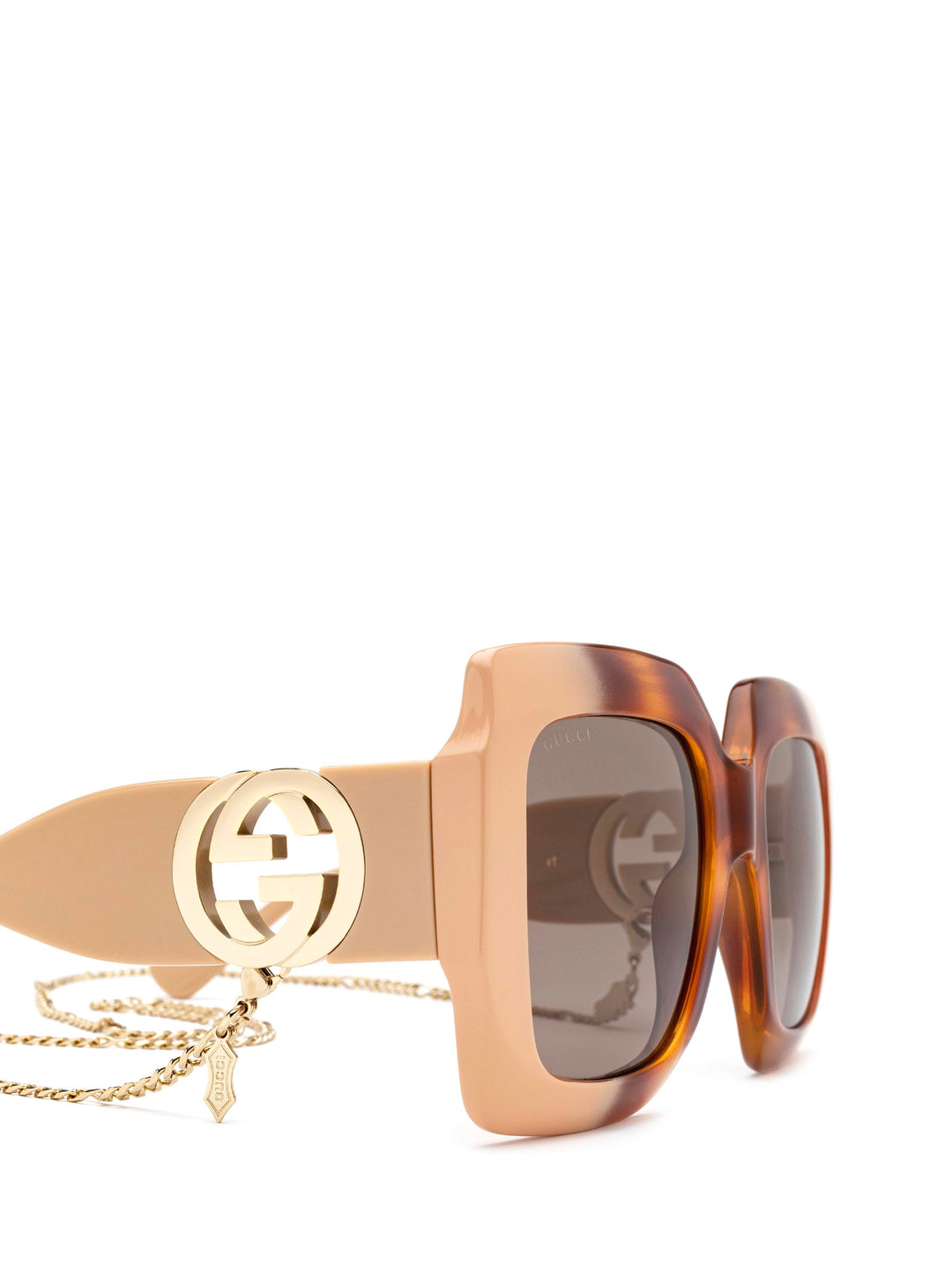 Gucci GG1022S Chain Necklace Oversized Brown Square Sunglasses