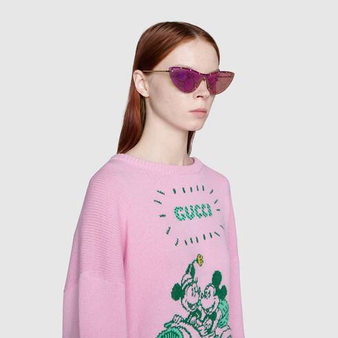 Gucci GG0666S Cat Eye Logo Mirrored Pink Sunglasses