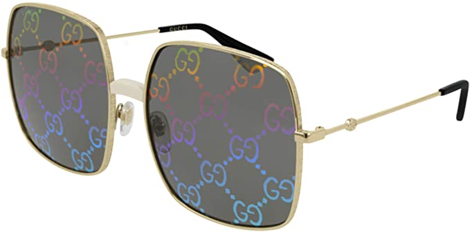 Gucci GG0414S Rainbow Logo Mirrored Lens Oversized Sunglasses