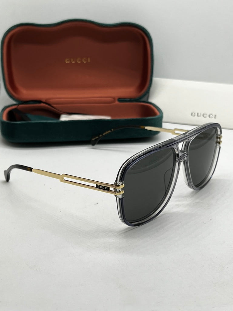 Gucci GG1105S Grey Gold Squared Aviator Sunglasses