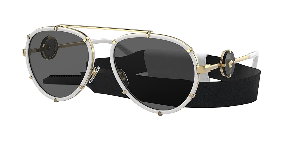 Versace VE2232 Oversized Aviator Sunglasses in White Removable Strap