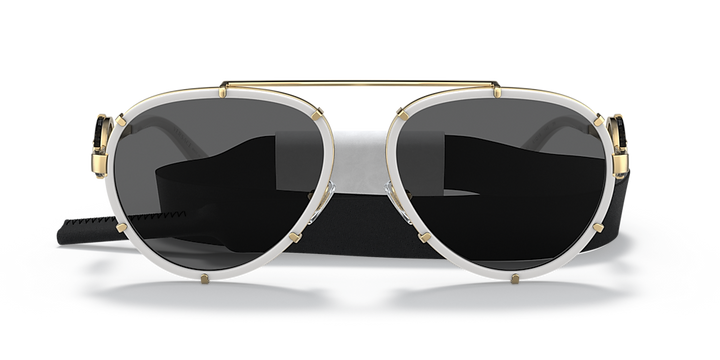 Versace VE2232 Oversized Aviator Sunglasses in White Removable Strap