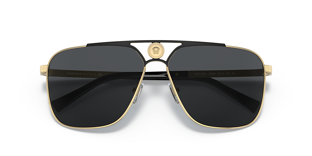 Versace VE2238 Gafas de sol de aviador cuadradas con lentes de metal dorado negro