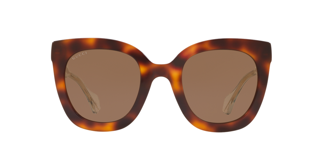 Havana brown rounded cat-eye sunglasses with dark lenses, front view