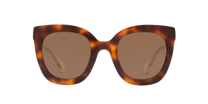 Havana brown rounded cat-eye sunglasses with dark lenses, front view
