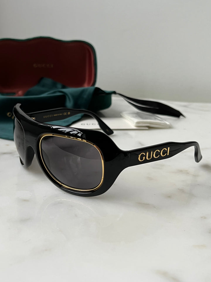 Gucci GG1108S Black Thick Aviator Oversized Sunglasses