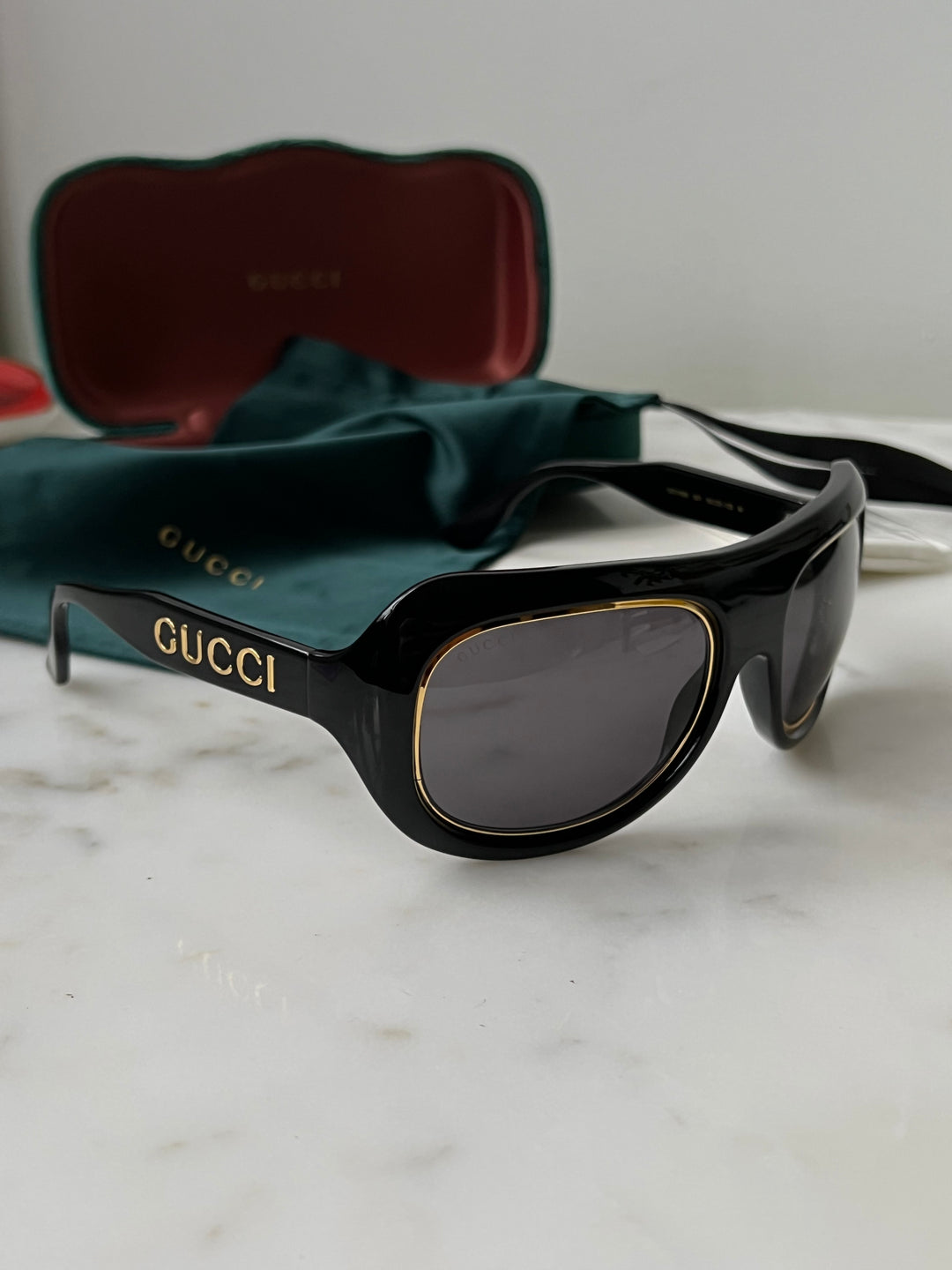 Gucci GG1108S Black Thick Aviator Oversized Sunglasses Designer