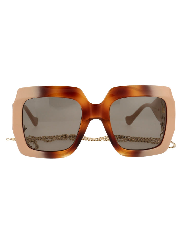 Gucci GG1022S Chain Necklace Oversized Brown Square Sunglasses
