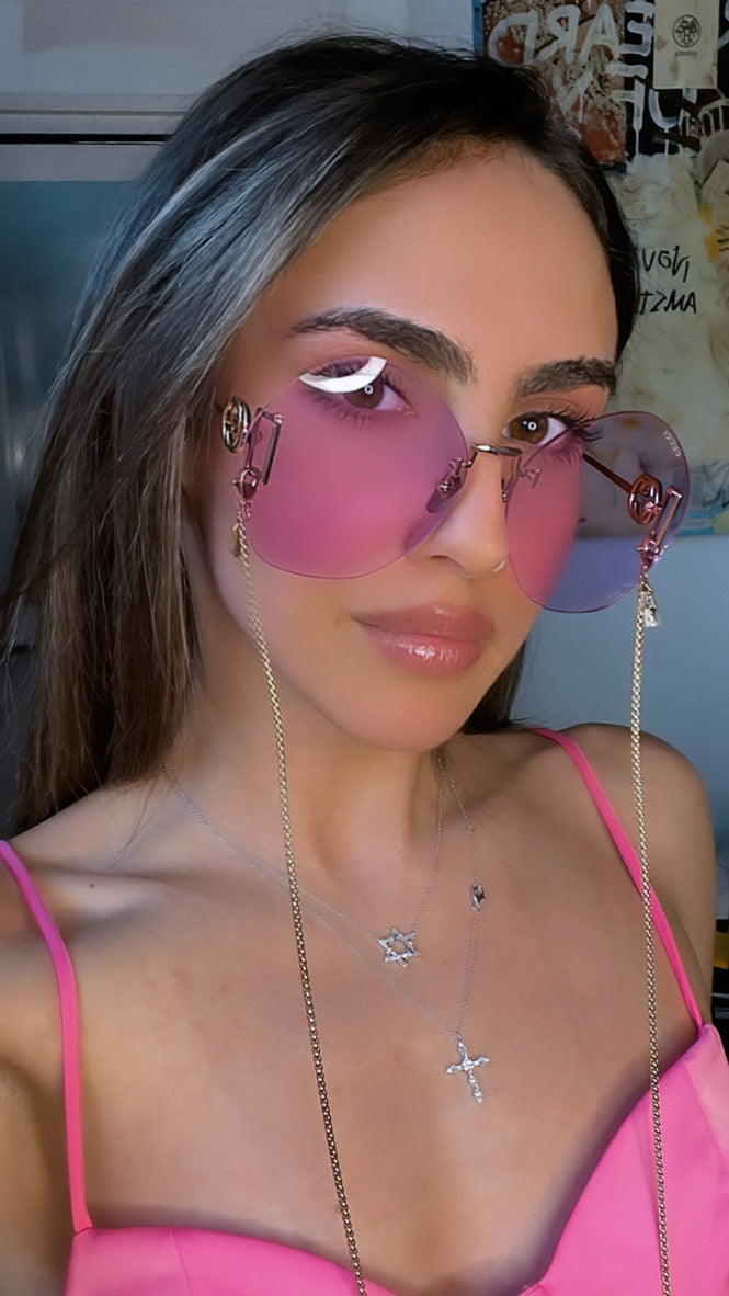 Gucci GG1203S Violet Gold Chain Rimless Sunglasses