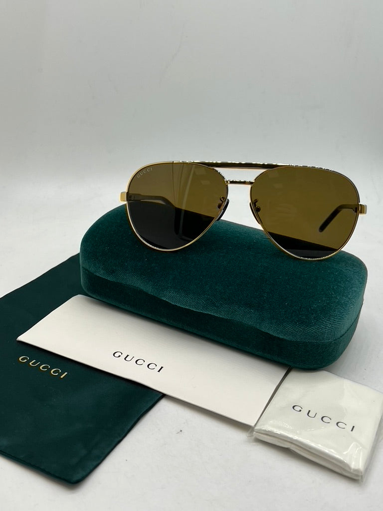 Gafas de sol estilo aviador Gucci GG1163S en Habana dorada 