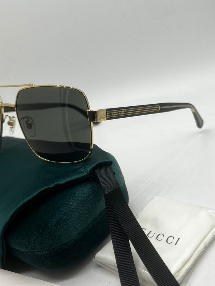 Gucci GG0529S Square Metal Aviator Gold Sunglasses