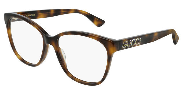 Gucci GG0421O Crystal Logo Cat Eye Eyeglasses Frames in Havana Brown