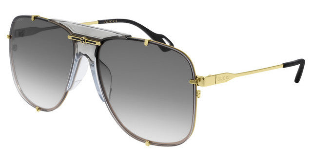 Gucci GG0739SA Flat Top Unisex Aviator Logo Sunglasses in Crystal Grey