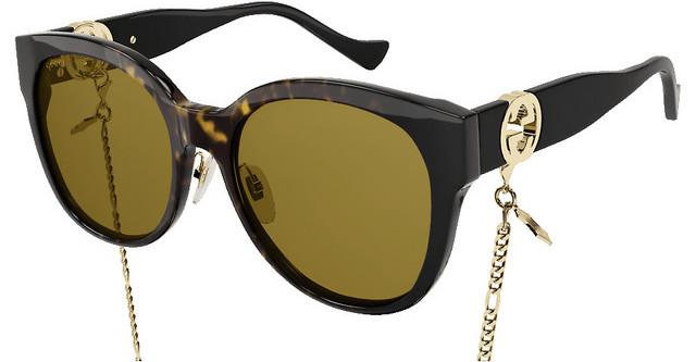 Gucci GG1028SK Gafas de sol redondeadas con cadena marrón 