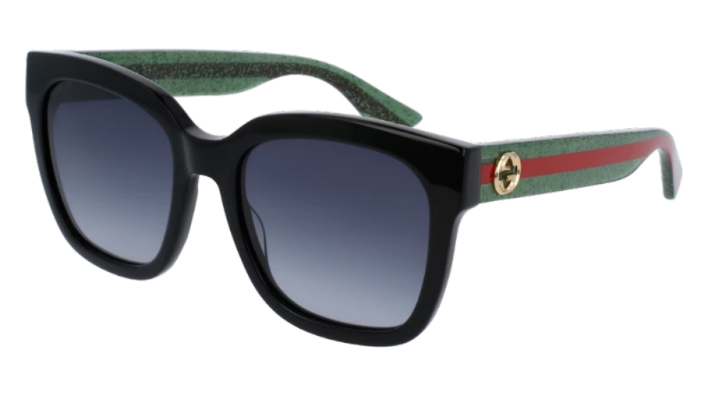 Gucci GG0034SN Square Glitter Striped Leg Sunglasses