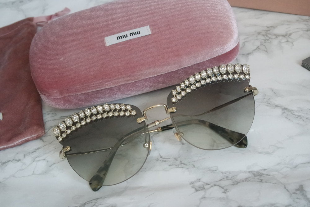 Miu Miu 58TS Scenique Oversized Crystal Cat Eye Sunglasses