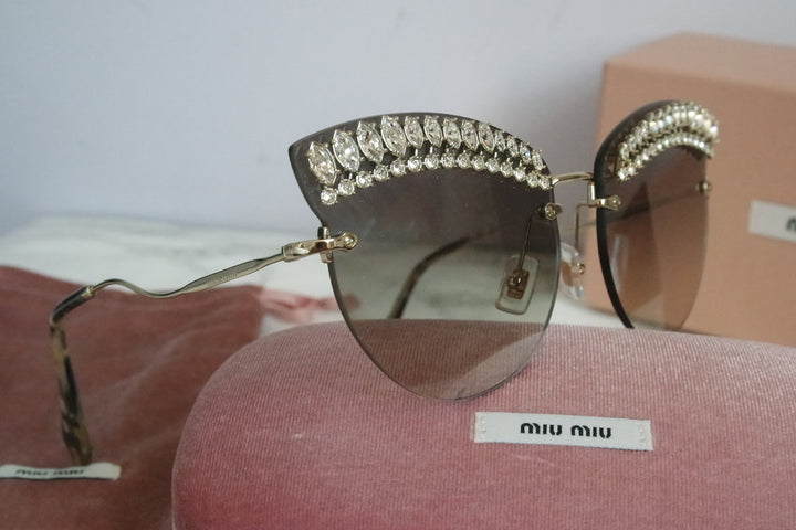 Miu Miu 58TS Scenique Oversized Crystal Cat Eye Sunglasses