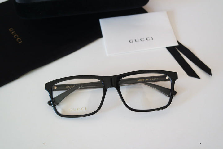Gucci GG0384O Black Striped Leg Unisex Eyeglasses Frames