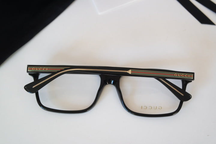 Gucci GG0384O Black Striped Leg Unisex Eyeglasses Frames