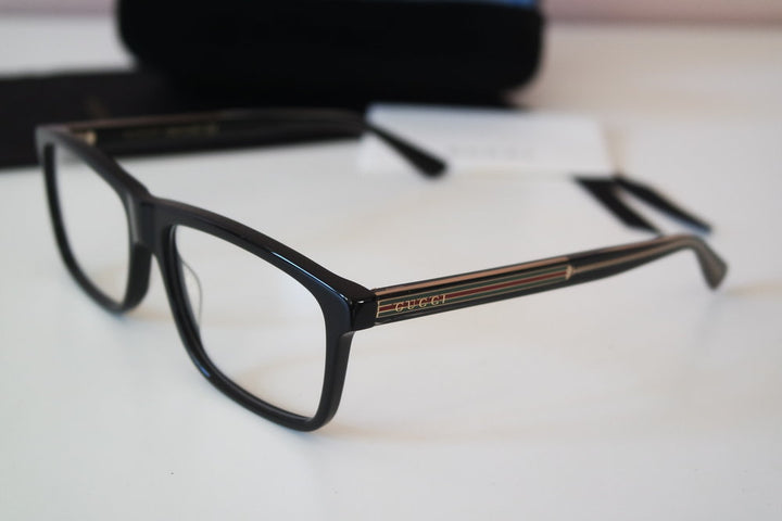 Gucci GG0384O Black Striped Leg Unisex Eyeglasses Frames